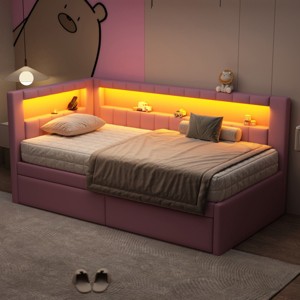Platform Bed Modern Upholstered with Storage Drawers for Bedroom 44.4" Width - 3irtyhousy - 1 of 4