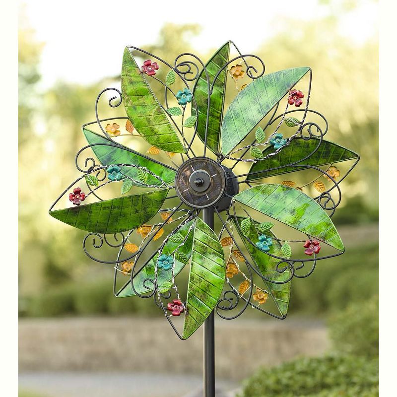 Wind & Weather Metal Leaf and Flower Wind Spinner with Solar Lights, 2 of 4