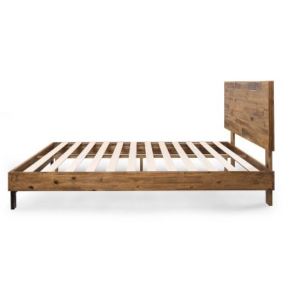 King Size Brown Wood Platform Bed Frame with Adjustable Headboard