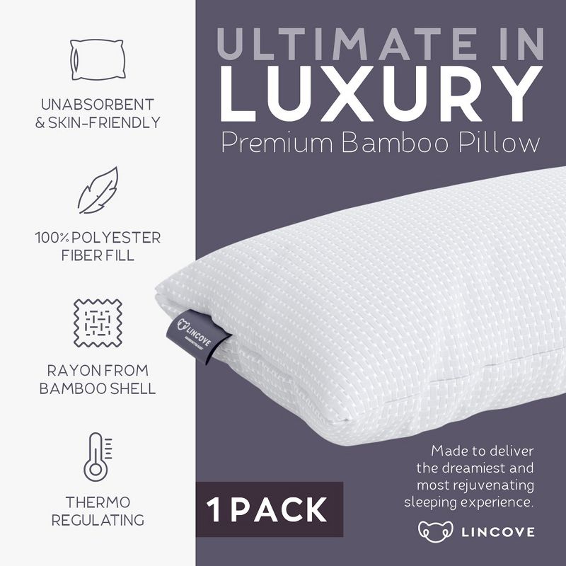 Lincove Rayon From Bamboo Pillow - Hotel Quality, Temperature Regulating, Soft for Stomach Sleepers, Hypoallergenic, 4 of 8