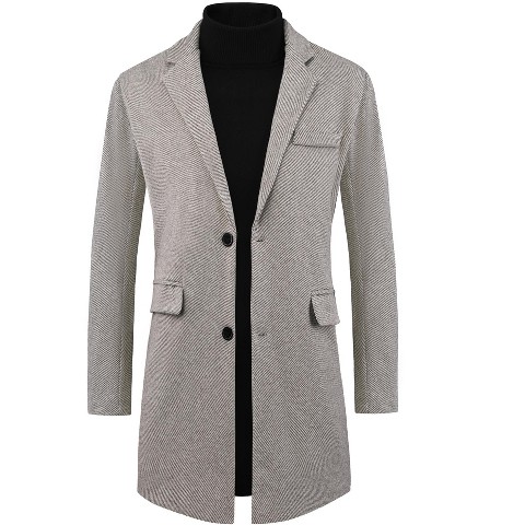 Lars Amadeus Men's Classic Fit Single Breasted Winter Herringbone Trench Coat Gray Medium