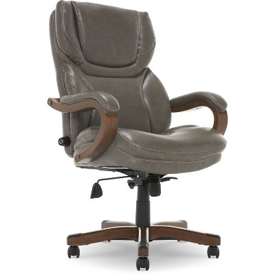 Gray Bonded Leather Executive Swivel Office Chair with Fixed Arms