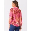 Allegra K Women's Floral Print Button Up Puff Long Sleeve Fashion Casual Blouse - 4 of 4