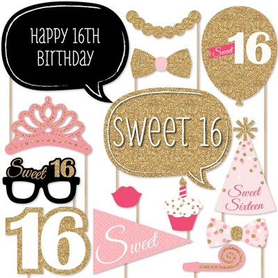 Big Dot of Happiness Sweet 16 Birthday - Photo Booth Props Kit - 20 Count