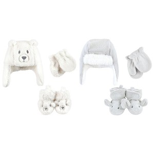 Hudson Baby Trapper Hat, Mitten and Bootie 6Pc Set, Cream Bear Gray Elephant - 1 of 3