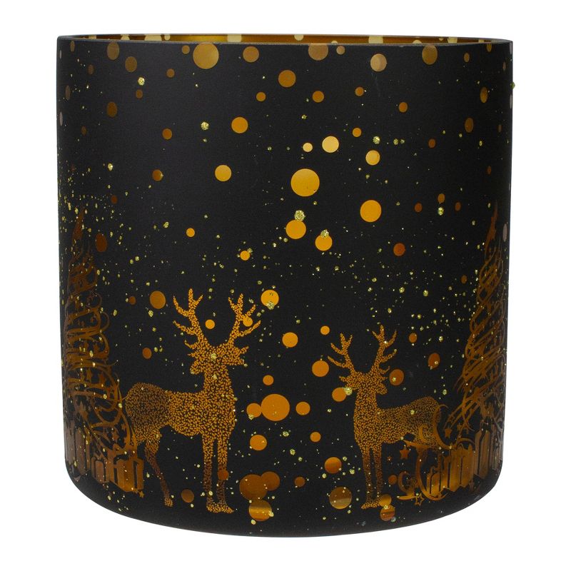 Northlight 6" Black and Gold Deer and Pine Trees Flameless Glass Candle Holder, 5 of 6