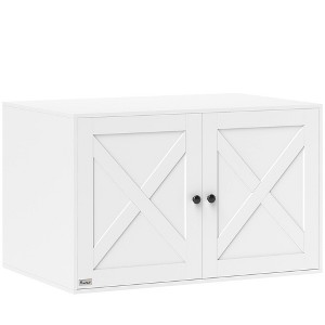 Skyzone White Cat Litter Box Furniture with Barn Door & Cat Hole, 31.5" L x 20.9" W x 19.7" H - - 1 of 4