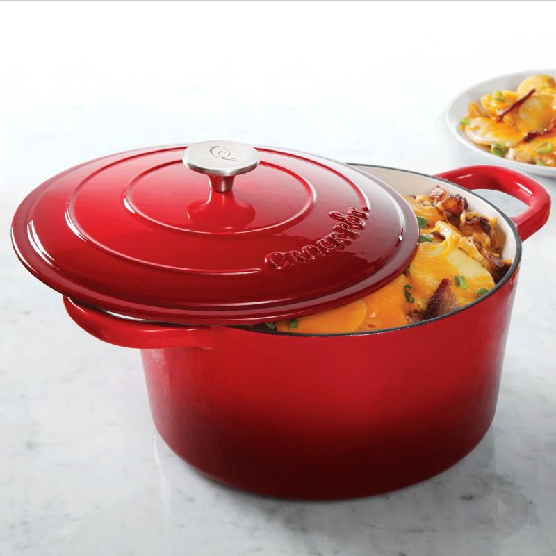Crock-pot Artisan 3 Quart Enameled Cast Iron Casserole with Lid in Gradient Red, 4 of 8