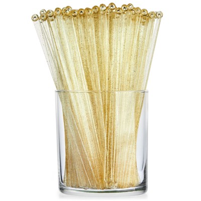 Blue Panda 100-Pack Disposable Plastic Gold Glitter Swizzle Stir Sticks for Cocktails