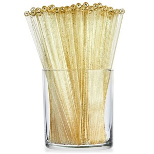 Blue Panda 100-Pack Disposable Plastic Gold Glitter Swizzle Stir Sticks for Cocktails - 1 of 4