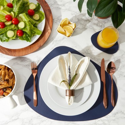 Navy Blue Faux Leather Placemats with Coasters, Set of 8