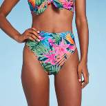 Women's High Waist High Leg Medium Coverage Bikini Bottom - Shade & Shore™ Multi Tropical Floral Print