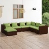 vidaXL 7-Piece Patio Lounge Set - Modular Outdoor Furniture with Comfortable Cushions, Durable Poly Rattan and Steel Frame, in Brown and Green - 2 of 4