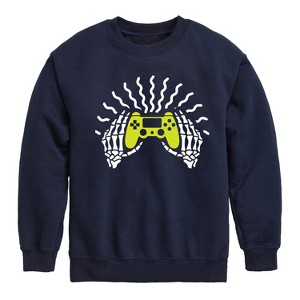 Boys' - Instant Message - Skeleton Gamer Hands Graphic Long Sleeve Fleece Sweatshirt - 1 of 4