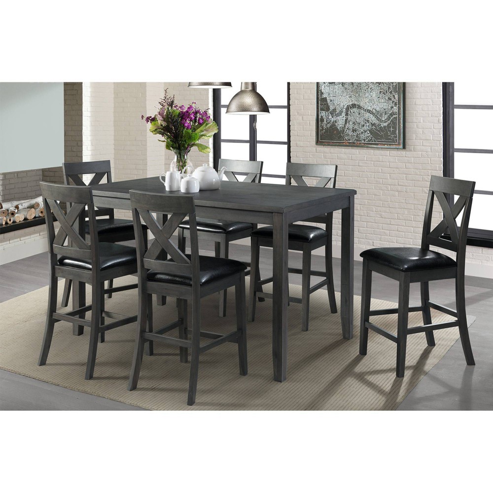 7pc Alexa Counter Height Dining Set Brown - Picket House Furnishings: Modern Upholstered Chairs, Wood Frame -  54569542