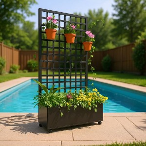 Metal Planter Box, 72"x35" /75"x47"with Square Lattice Trellis Planter Box, Galvanized Raised Garden Bed on Wheels - 1 of 4