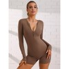 Allegra K Women's Front Zipper Jumpsuit Shorts Long Sleeve Slim Fit Unitard Body Shapers Stretchy Romper Workout Outfits - 4 of 4