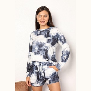 I am a Fashion Junky Shiny Tie-Dye Round Neck Top and Shorts Lounge Set - 1 of 4
