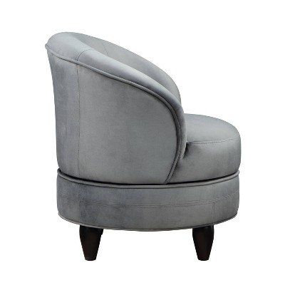Sophia Compact Gray Velvet Swivel Barrel Chair