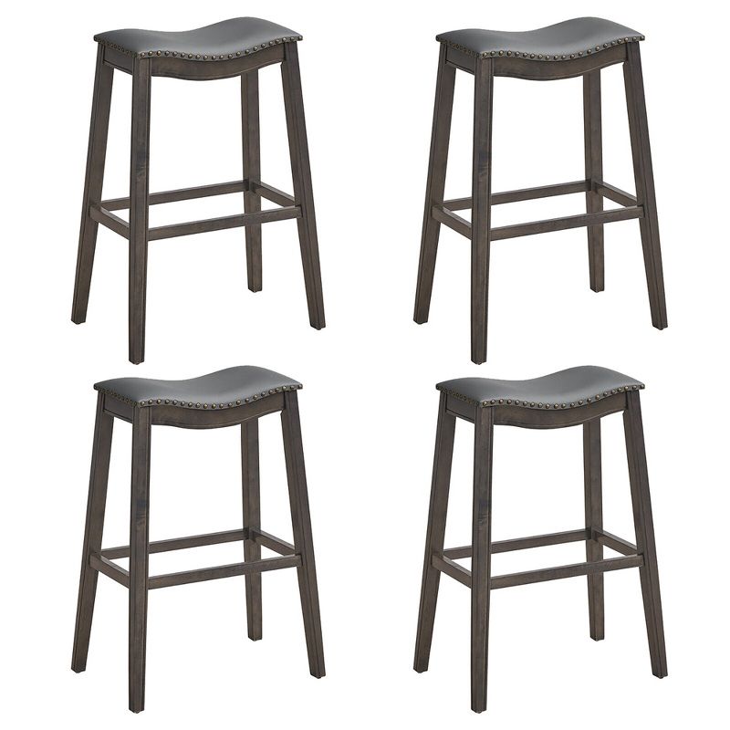Tangkula Set of 4 Saddle Bar Stools Bar Height Kitchen Chairs w/ Rubber Wood Legs, 1 of 11