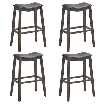 Tangkula Set of 4 Saddle Bar Stools Bar Height Kitchen Chairs w/ Rubber Wood Legs