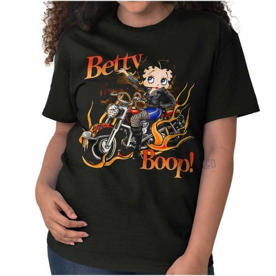 Biker Betty Boop Flaming Motorcycle Womens Graphic T Shirt Tees Brisco Brands
