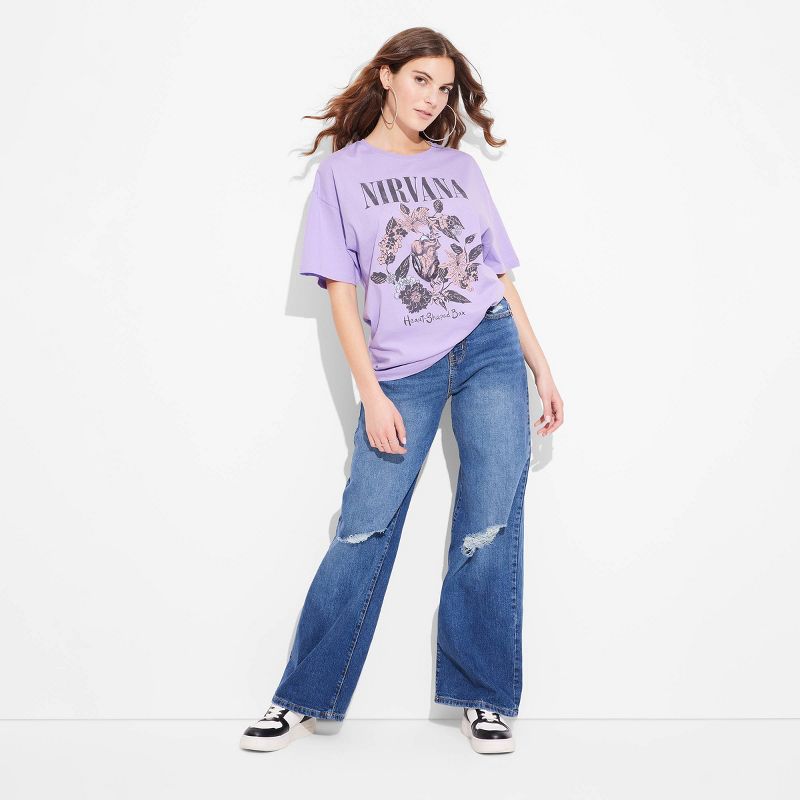 Women's Nirvana Heart Shaped Box Oversized Short Sleeve Graphic T-Shirt - Purple, 3 of 7