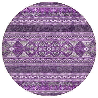 Purple Eggplant And Gray Southwestern Washable Indoor Outdoor Area Rug