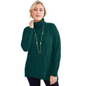 Jessica London Women's Plus Size Cable Turtleneck Sweater - 1 of 4