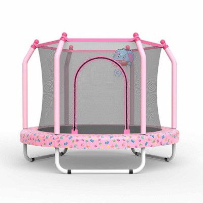 Jump Into Fun 55" Recreational Trampoline for Kids with Full - Visible Safety Net, Basketball Hoop Reversible zipper for Boys Girls Birthday Gifts