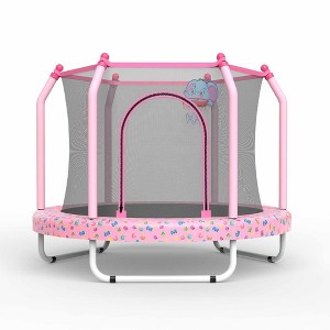 Jump Into Fun 55" Recreational Trampoline for Kids with Full - Visible Safety Net, Basketball Hoop Reversible zipper for Boys Girls Birthday Gifts - 1 of 4