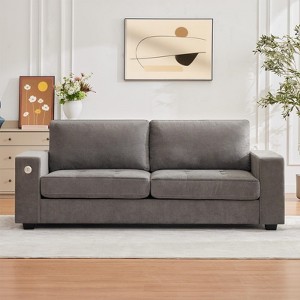 90" Compact Sofa, 2-Seater Gray Chenille Couch with USB/Type-C Ports & Side Pockets, Medium Firm Support - 1 of 4