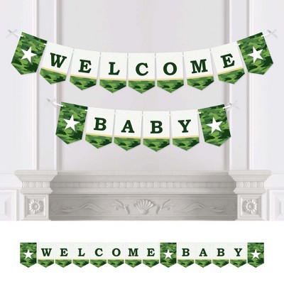 Big Dot of Happiness Camo Hero - Army Military Camouflage Baby Shower Bunting Banner - Party Decorations - Welcome Baby