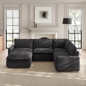 Modular Sectional Sofa with Heating cushion Power Recliner Chair, V-Shape Sectional Corner Sofa 5 Seater with Recliner & Ottoman Couch - 1 of 4