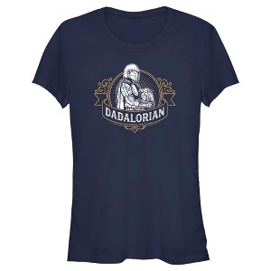 Juniors Womens Star Wars: The Mandalorian Grogu and Din Djarin Dadalorian Banner Sketch T-Shirt - 1 of 4