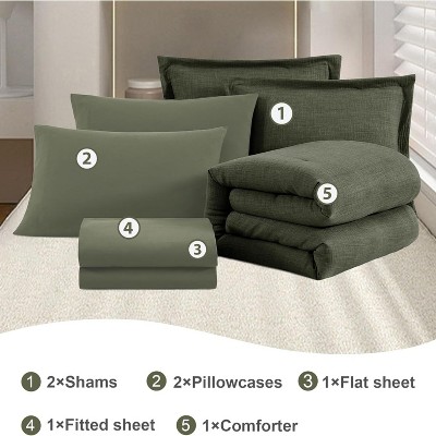 Der Rose BALHAM TRADE-King Size Comforter Set 7 Piece Dark Green Textured Soft Solid All Season Bed in a Bag Sage Green-King 102"x90" — фото 2