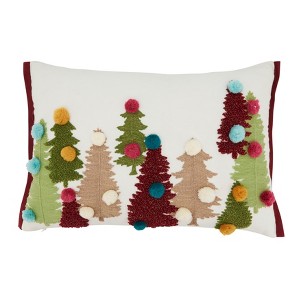 Saro Lifestyle Cheerful Charm Pom Pom Christmas Trees Down Filled Throw Pillow, 14"x20", Multicolored - 1 of 4