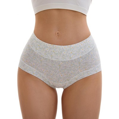 INSPIRE CHIC Women's Cotton Allover Floral Printed Underwear High Waisted Full Coverage Tummy Control Briefs