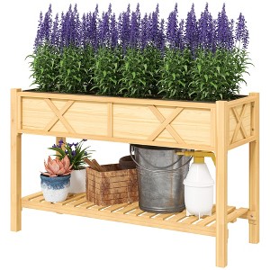 Raised Garden Bed, 47 x 22 x 31.5 in. Elevated Wood Planter Box with Storage Shelf, Drainage Holes, and Liner - 1 of 4