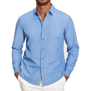 COOFANDY Mens Casual Button Down Shirt Untucked Long Sleeve Stretch Denim Dress Shirt - 1 of 4