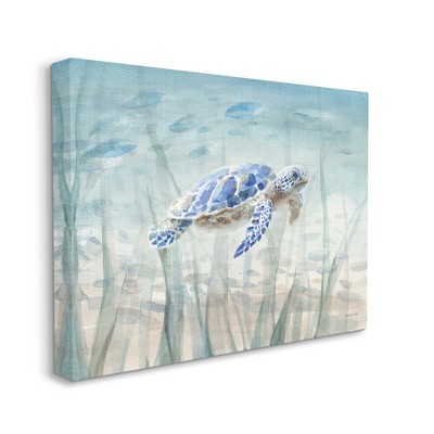 Baby Sea Turtle Blue Speckled Aquatic Animal Canvas Wall Art, 30 x 40