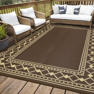 Outdoor Rug for Camping & RV - Waterproof, Non-Slip Picnic Mat, Easy Clean (Brown) - 1 of 4