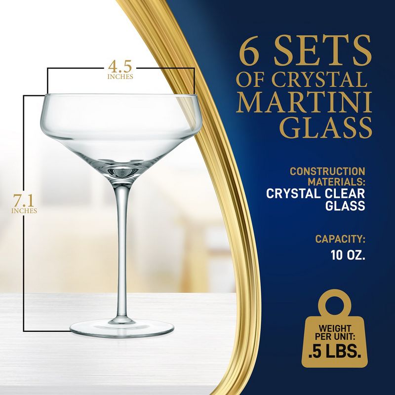 NutriChef 6 Sets of Crystal Martini Glass - Ultra Clear, Elegant Crystal-Clear Wine Glass, 2 of 8