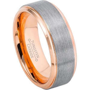 Jewelry Avalanche 8mm Beveled Rose Gold & Gunmetal IP Tungsten Carbide Mens Wedding Band - 1 of 4