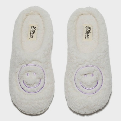 Image of dluxe by dearfoams Women's Happy Face Slide Slippers - Ivory XL