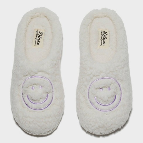 Dluxe By Dearfoams Women's Happy Face Slide Slippers - Ivory : Target