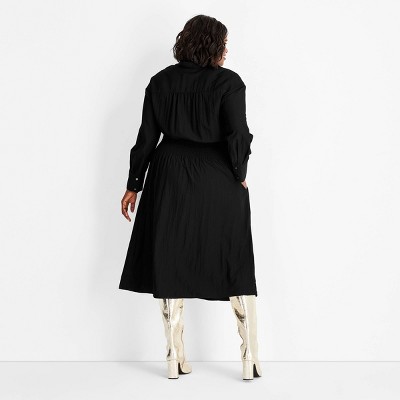Women&rsquo;s Collared Long Sleeve Smocked Midi Shirtdress – Future Collective