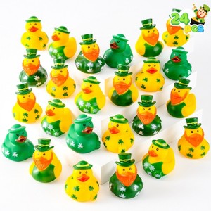 Joyfy 24 Pcs Green Rubber Ducks, Lucky Ducks with Hats & Shamrock Patterns Gifts for Kids, Party Favors & Decorations - 1 of 4