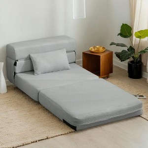 Resenkos Folding Chair Bed with Pillow, Modern Linen Sleeper Sofa Bed for Living Room, Dorm, Guest Use, No Assembly Required, Light - 1 of 4