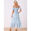 Allegra K Women's Round Neck Puff Sleeves Smocked Tiered Ruffle Maxi Dresses - image 3 of 4